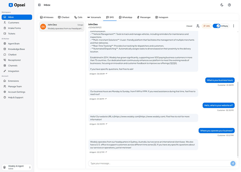 Opsei SMS AI Agent